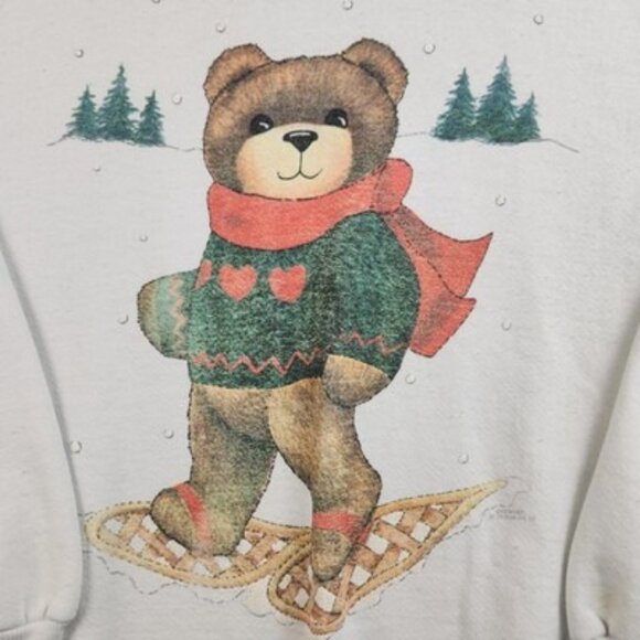 Vintage Jerzees Sweater Womens Large Bear Christmas Winter Pullover Cute 90s - Picture 3 of 11